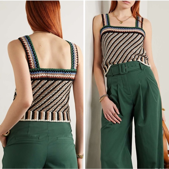 Veronica Beard Livina Woven Knit Sweater Stripe Diagnol Geometric Tank Top Small - Picture 11 of 16